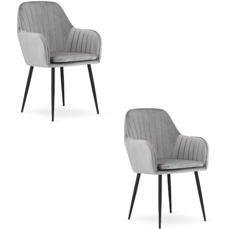Sedia LUGO - velluto grigio argento / gambe nere x 2