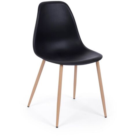 Sedia Mandy con gambe in acciaio verniciate effetto legno naturale, per arredo interno 53 x 46 x h 82 cm -Nero / Confezione da 4 pezzi
