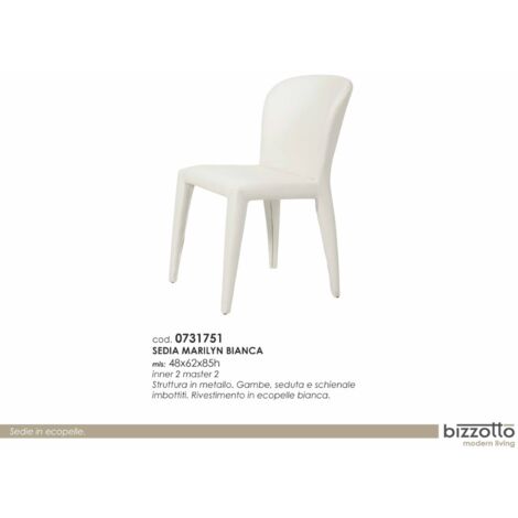 Sedia marilyn bianca 48x62x85h imbottita in ecopelle metallo - bizzotto
