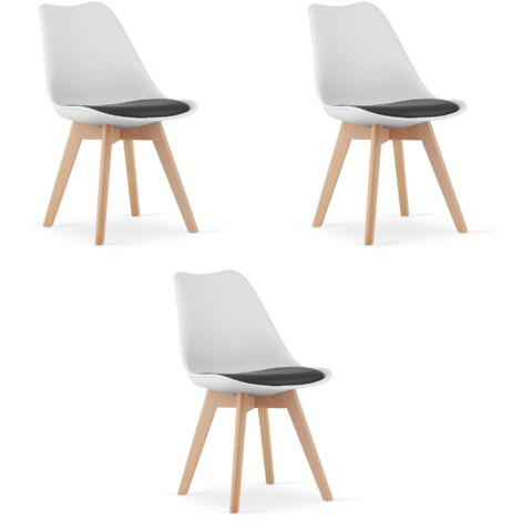 Sedia MARK bianca e nera / gambe naturali x 3
