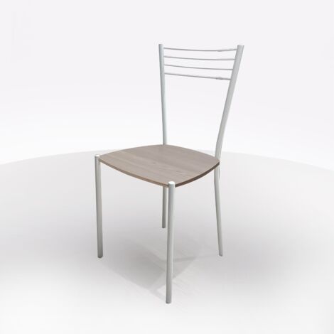 SEDIA MOD. LUNA METALLO BIANCO E FONDELLO IN LEGNO OLMO PERLA