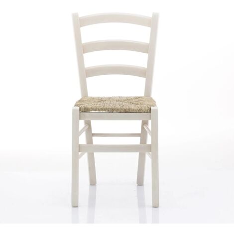 Sedia mod. Venezia con seduta paglia vera - Anilina bianca 41x45x88 seduta 46
