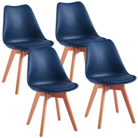 Sedia moderna con gambe legno 4 pz blu - Candice
