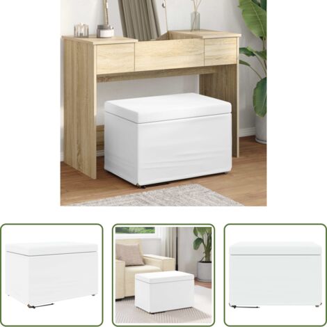 Sedia moderna -  Pouf Bianco Pelle Sintetica e Legno Ingegnerizzato