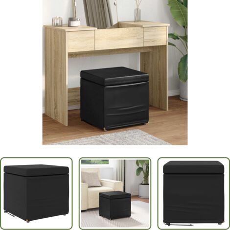Sedia moderna -  Pouf Nero Pelle Sintetica e Legno Ingegnerizzato