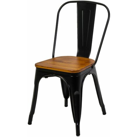 Sedia New Bristol 43x43xh45/84 cm in Ferro Nero con seduta in Legno