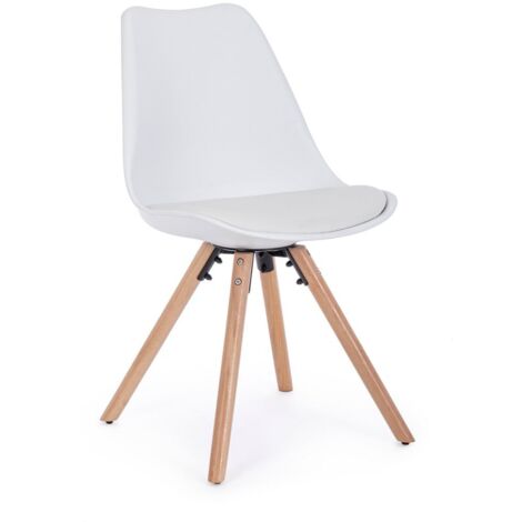 Sedia New Trend con gambe in legno di faggio, per arredo interno 54 x 49 x h 83,5 cm -Bianco / Confezione da 2 pezzi