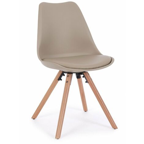 Sedia New Trend con gambe in legno di faggio, per arredo interno 54 x 49 x h 83,5 cm -Tortora / Confezione da 4 pezzi