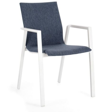 Sedia Odeon con braccioli, struttura in alluminio, impilabile, per esterno -Bianco - Denim / Confezione da 4 pezzi