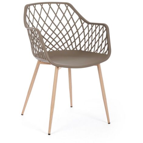 Sedia Optik con gambe in acciaio verniciate effetto legno naturale, per arredo interno 58 x 54 x h 85,5 cm -Tortora / Confezione da 2 pezzi