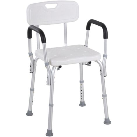 Sedia per Doccia 51,5x51,5x71-84 cm Altezza Regolabile e Piedini Antiscivolo in Alluminio Bianco