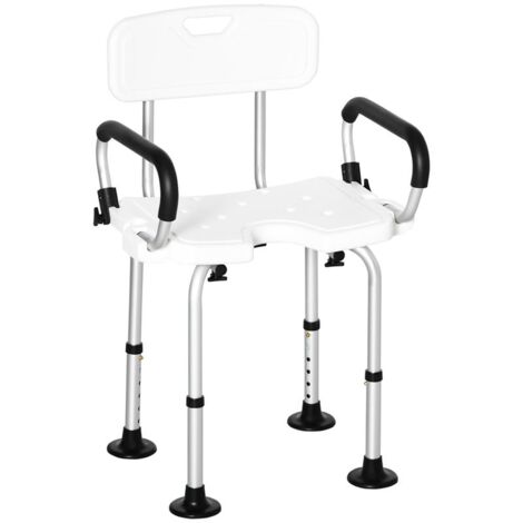 SEDIA PER DOCCIA PER ANZIANI. DISABILI E DONNE INCINTE IMBOTTITA CON FORMA A U. 54X52X70-82CM. BIANCO