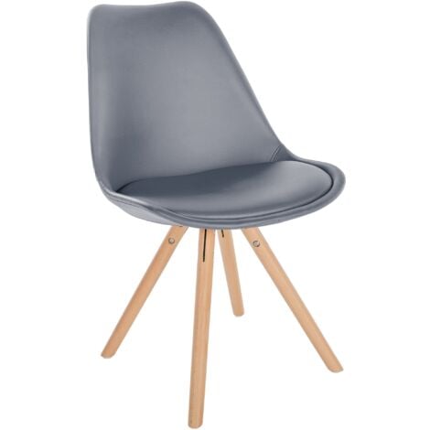 Sedia per sala da pranzo x1 stile scandinavo seduta in PVC grigio e gambe tonde in legno chiaro 100001435