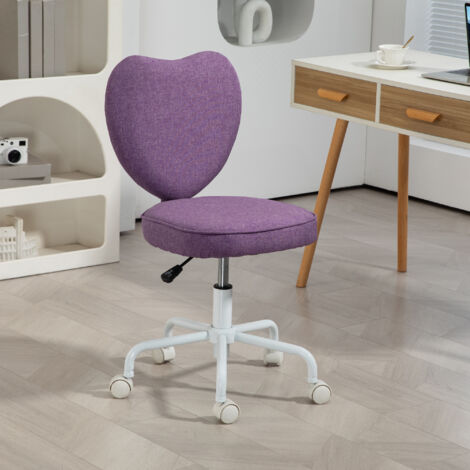 Sedia per Scrivania a Forma di Cuore, Sedia da Ufficio con 5 Rotelle Girevoli e Altezza Regolabile in Tessuto, 40x50x79-89cm, Viola