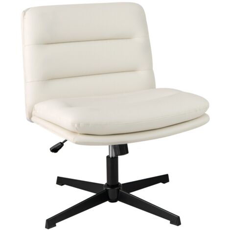 Sedia per ufficio con sedile e schienale confortevoli, Poltrona in pelle sintetica senza braccioli con base ad incrocio Bianco