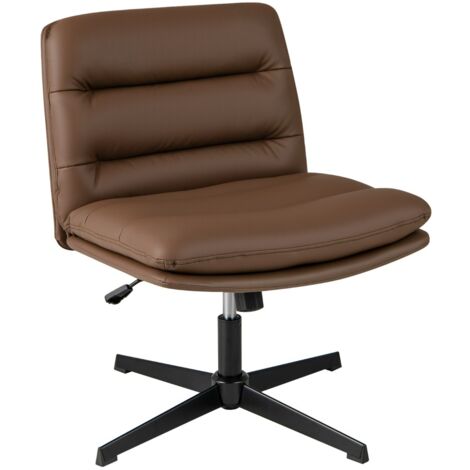 Sedia per ufficio con sedile e schienale confortevoli, Poltrona in pelle sintetica senza braccioli con base ad incrocio Marrone