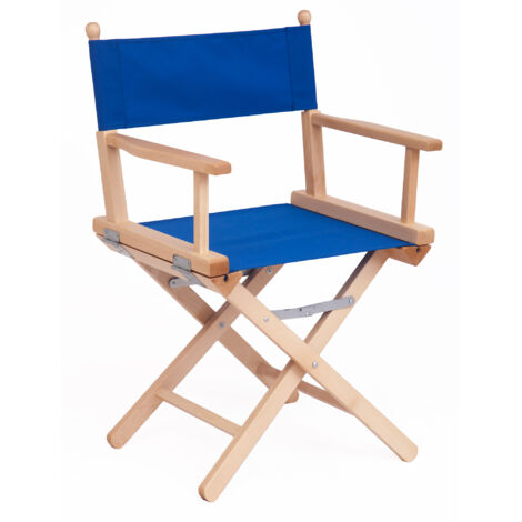 Sedia Pieghevole da Regista 43x60xH88 cm in Legno Naturale Tessuto Blu
