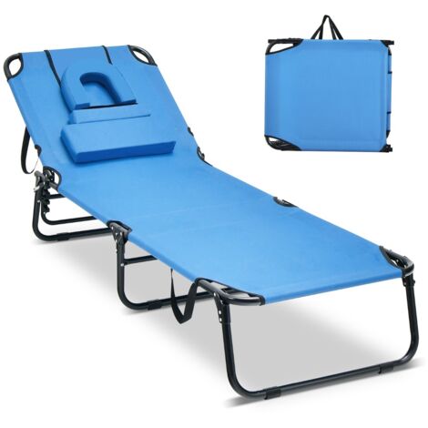 Sedia pieghevole foro viso cuscini rimovibili schienale regolabile 5 livelli Sedia sdraio Blu
