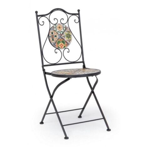 Sedia pieghevole in acciaio NAXOS con seduta e schienale decorate in ceramica 92h cm