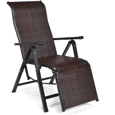 Sedia pieghevole reclinabile rattan schienale regolabile struttura acciaio Chaise longue portatile