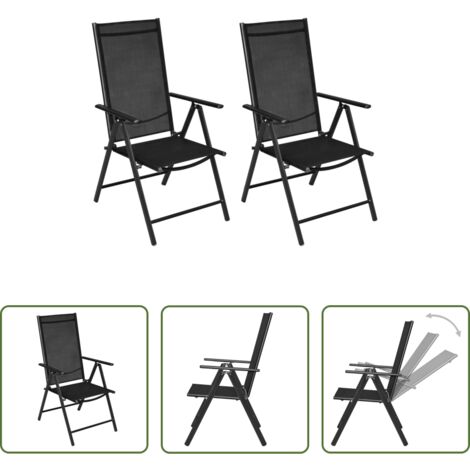 Sedia pieghevole -  Sedie da Giardino Pieghevoli 2 pz in Alluminio e Textilene Nere