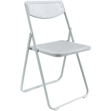 SEDIA PIEGHEVOLE SMARTY SALVASPAZIO METALLO E POLIPROPILENE RICHIUDIBILE SLIM PORTATILE Bianco / Bianco