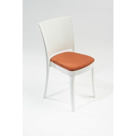 Sedia policarbonato BIANCO imbottita Lucienne - con cuscino TESSUTO TREVIRA CANVAS Colore cuscino Rame