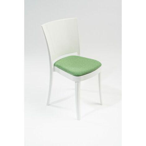 Sedia policarbonato BIANCO imbottita Lucienne - con cuscino TESSUTO TREVIRA CANVAS Colore cuscino Verde