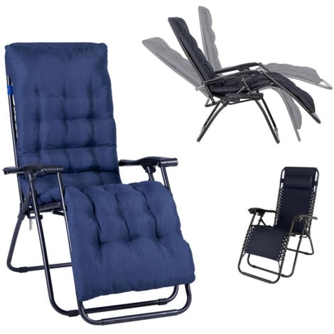 Sedia Poltrona Giardino Con Cuscino Gravita Zero Pieghevole Acciaio Oxford Blu