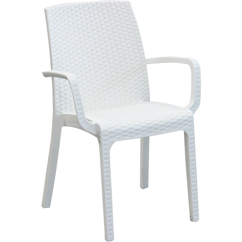 Gardeness - Sedia poltrona impilabile da esterno bar e ristoranti in wicker intrecciato con braccioli Usa - White