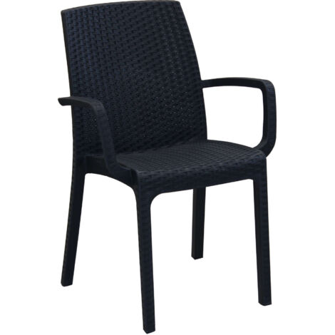 Sedia poltrona impilabile da esterno bar e ristoranti in wicker intrecciato con braccioli Usa -  Black