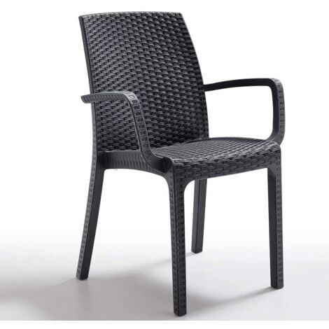 Sedia poltrona impilabile da esterno bar e ristoranti in wicker intrecciato con braccioli Usa -  Black