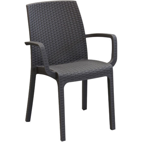 Sedia poltrona impilabile da esterno bar e ristoranti in wicker intrecciato con braccioli Usa -  Maroon