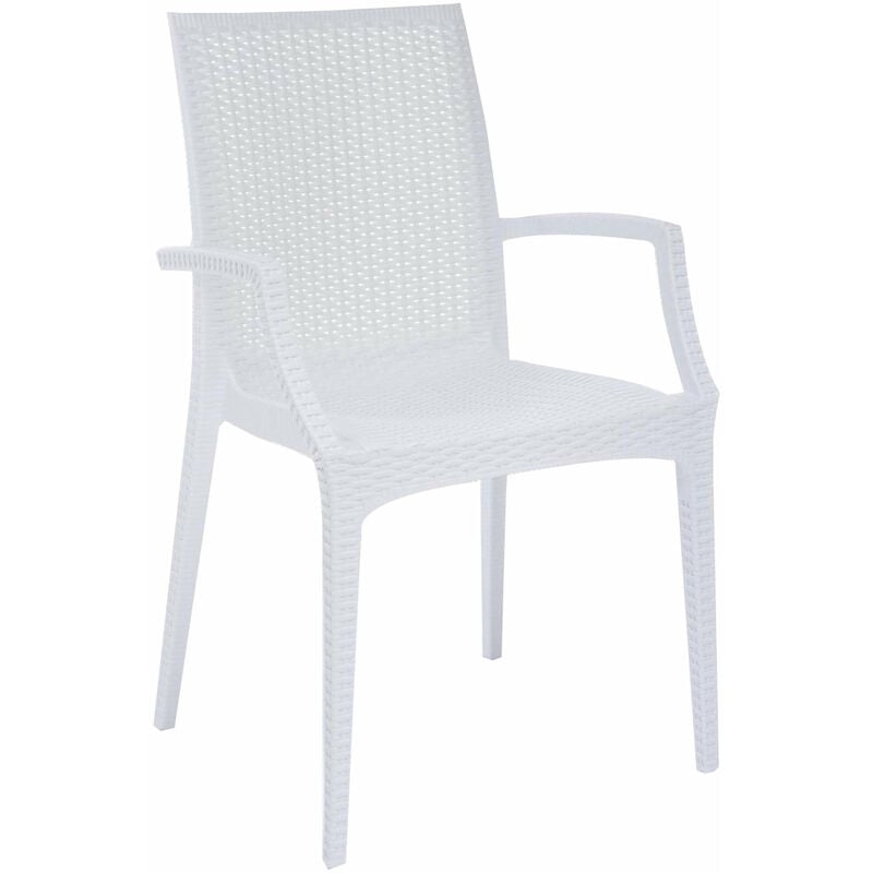 Sedia poltrona impilabile da esterno casa giardino con struttura in resina effetto rattan Bristrot Grandsoleil - White