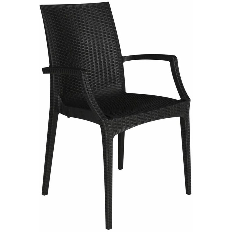 Sedia poltrona impilabile da esterno casa giardino con struttura in resina effetto rattan Bristrot Grandsoleil - Black