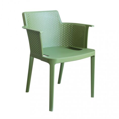 Sedia poltrona impilabile da esterno giardino bar in resina con braccioli e seduta larga Texas -  Green