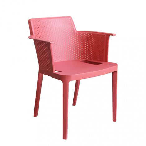 Sedia poltrona impilabile da esterno giardino bar in resina con braccioli e seduta larga Texas -  Red