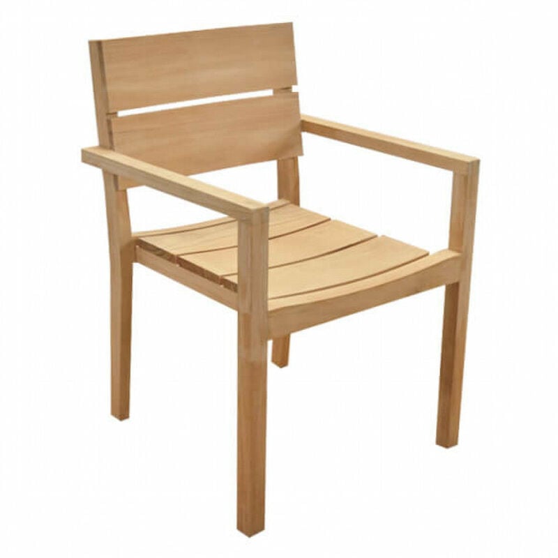 Gardeness - Sedia poltrona impilabile da giardino in legno pregiato di teak con seduta e schienale a doghe T-Chair