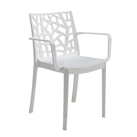 Sedia poltrona impilabile in resina da esterno interno bar e ristoranti con schienale decorato Floreal - Con braccioli White