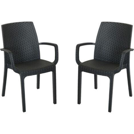 Sedia poltrona indiana in simil rattan per esterno e interno set 2 pezzi ANTRACITE