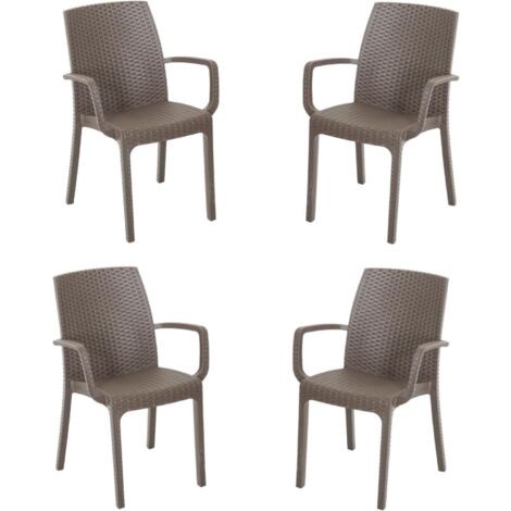 Sedia poltrona indiana in simil rattan per esterno interno set 4 pezzi CAFFE'