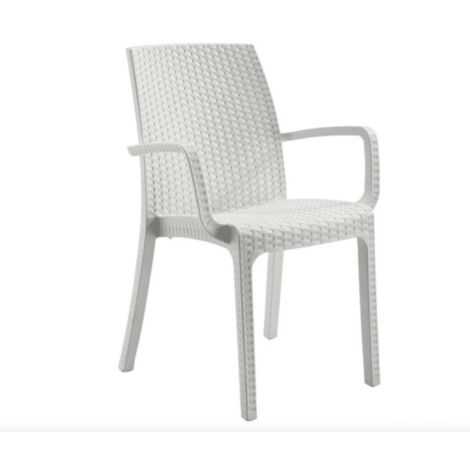 SEDIA POLTRONA POLIPROPILENE CUCINA BAR RISTORANTE INTERNO ESTERNO IMPILABILE SIMIL RATTAN BIANCO DFN
