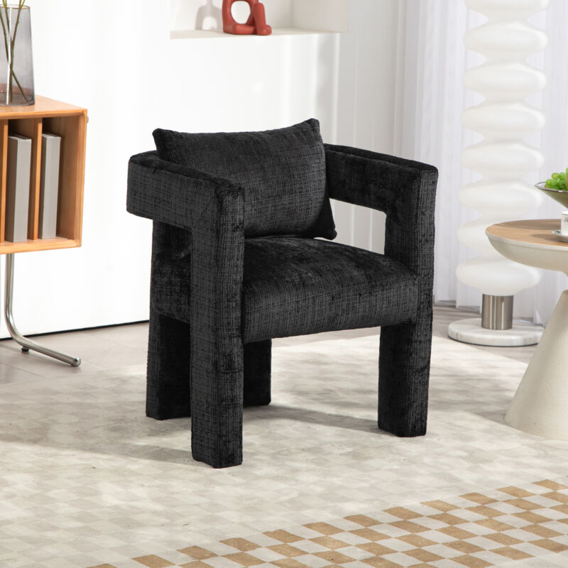 Sedia, poltrona relax, comoda, imbottita, moderna, ciniglia, 60x44x65cm, nero