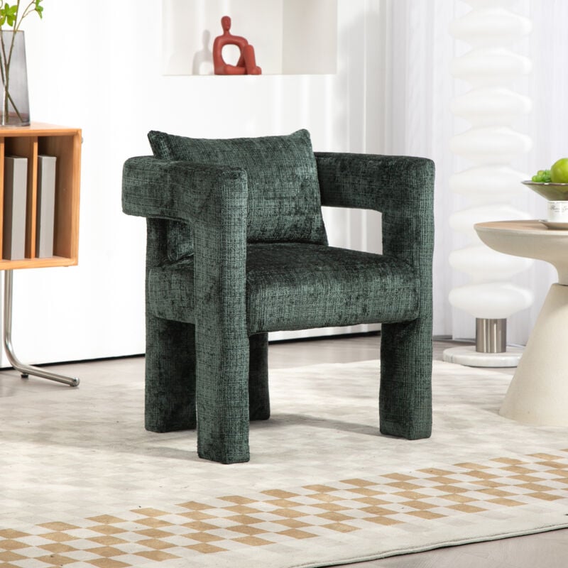 Sedia, poltrona relax, comoda, imbottita, moderna, ciniglia, 60x44x65cm, verde