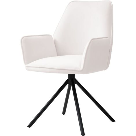 Sedia poltroncina girevole con braccioli elegante imbottita HHG-851 gambe nere velluto avorio beige
