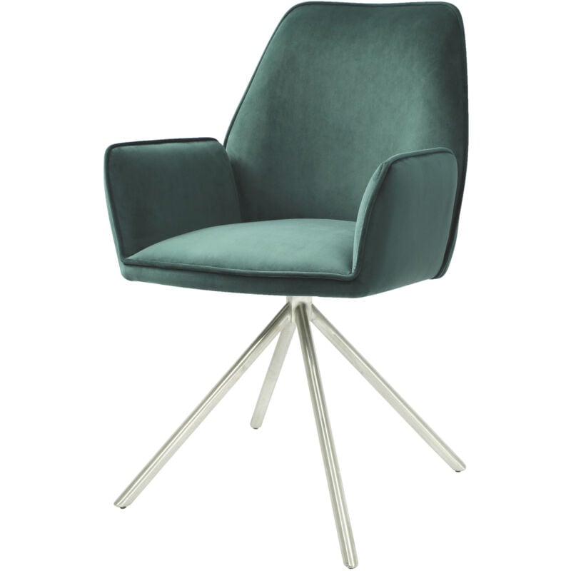 HHG - Sedia poltroncina girevole con braccioli elegante imbottita 851 gambe grigie velluto verde - green