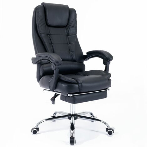 BAKAJI Sedia Presidenziale da Ufficio Nero Poltrona Scrivania Girevole e Poggiapiedi