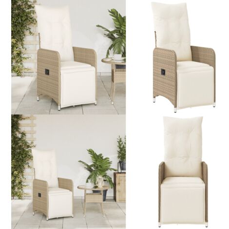 Sedia Reclinabile da Giardino con Cuscini Beige in Polyrattan - Poltrona da giardino - Cuscino per seduta