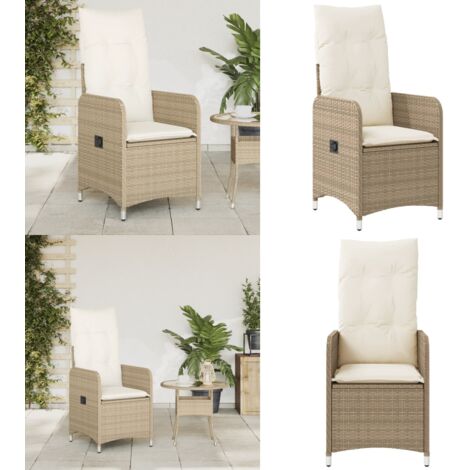 Sedia Reclinabile da Giardino con Cuscini Beige in Polyrattan - Polyrattan - Cuscino sfoderabile