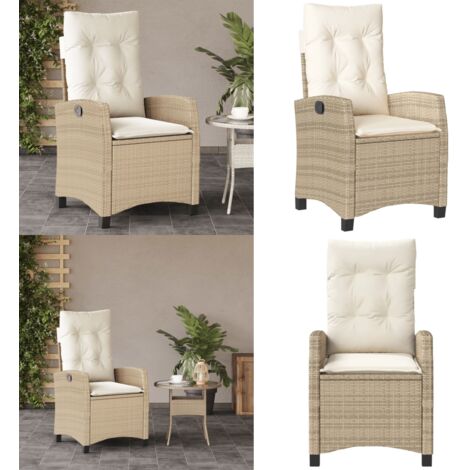 Sedia Reclinabile da Giardino con Cuscini Beige in Polyrattan - Polyrattan - Cuscino sfoderabile